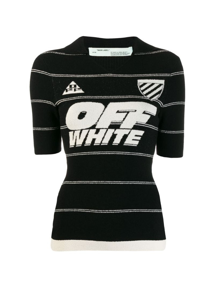 OFF-WHITE STRIPE PRINT KNITTED POLO SHIRT