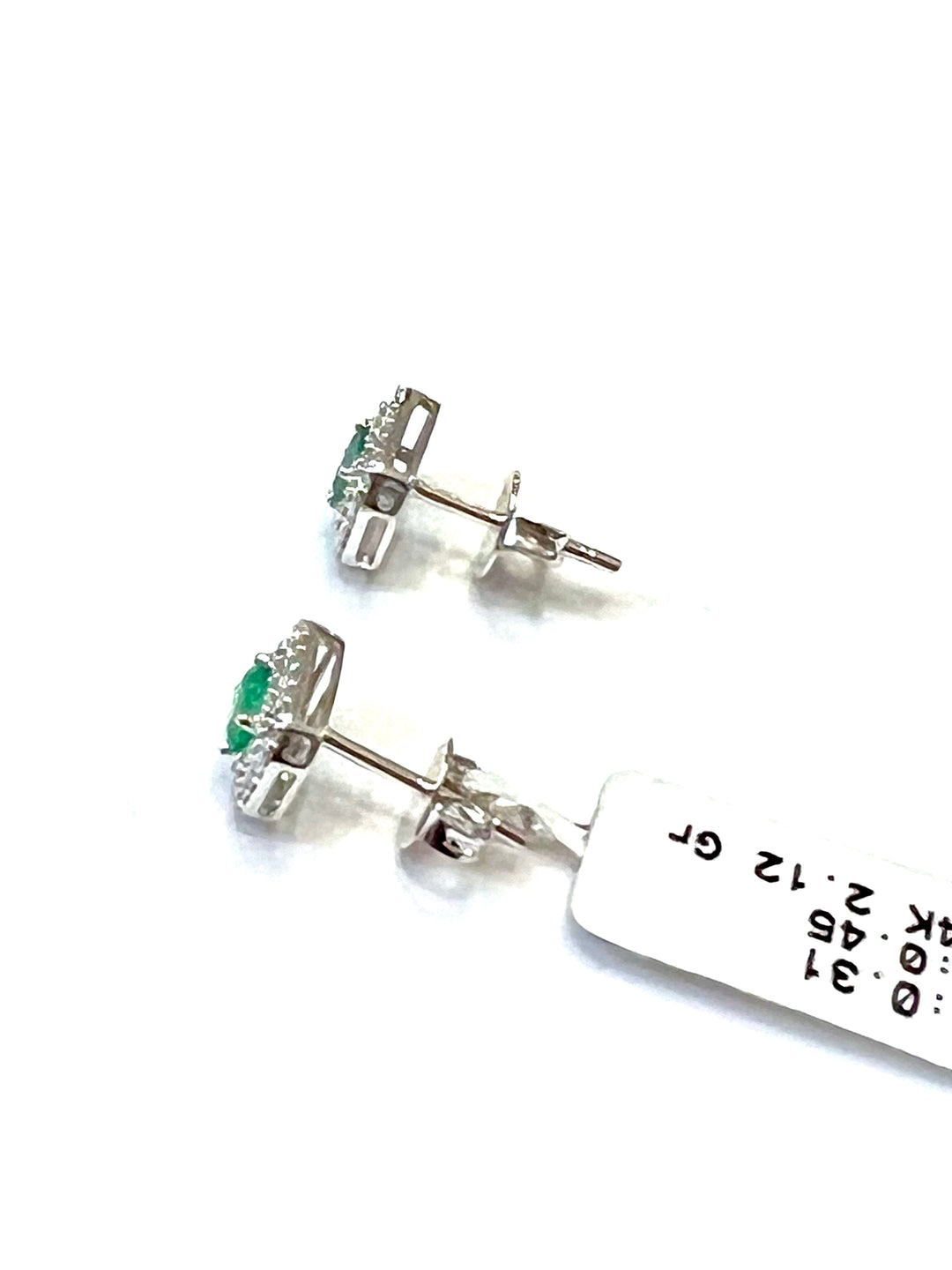 14K WHITE GOLD OCTAGON CUT DIAMOND EMERALD EARRINGS