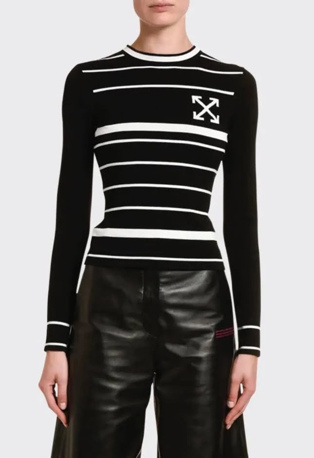OFF-WHITE STRIPED LONG SLEEVES KNIT TOP