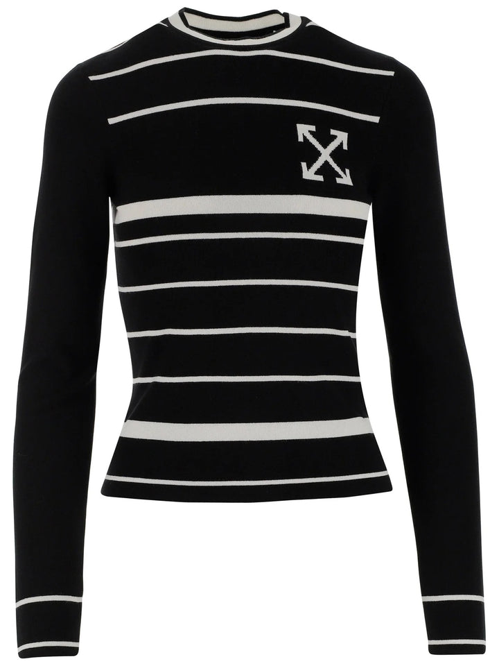 OFF-WHITE STRIPED LONG SLEEVES KNIT TOP