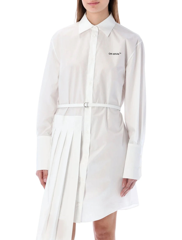 OFF-WHITE VIRGIL ABLOH ASYMMETRIC PLISSE SHIRT DRESS