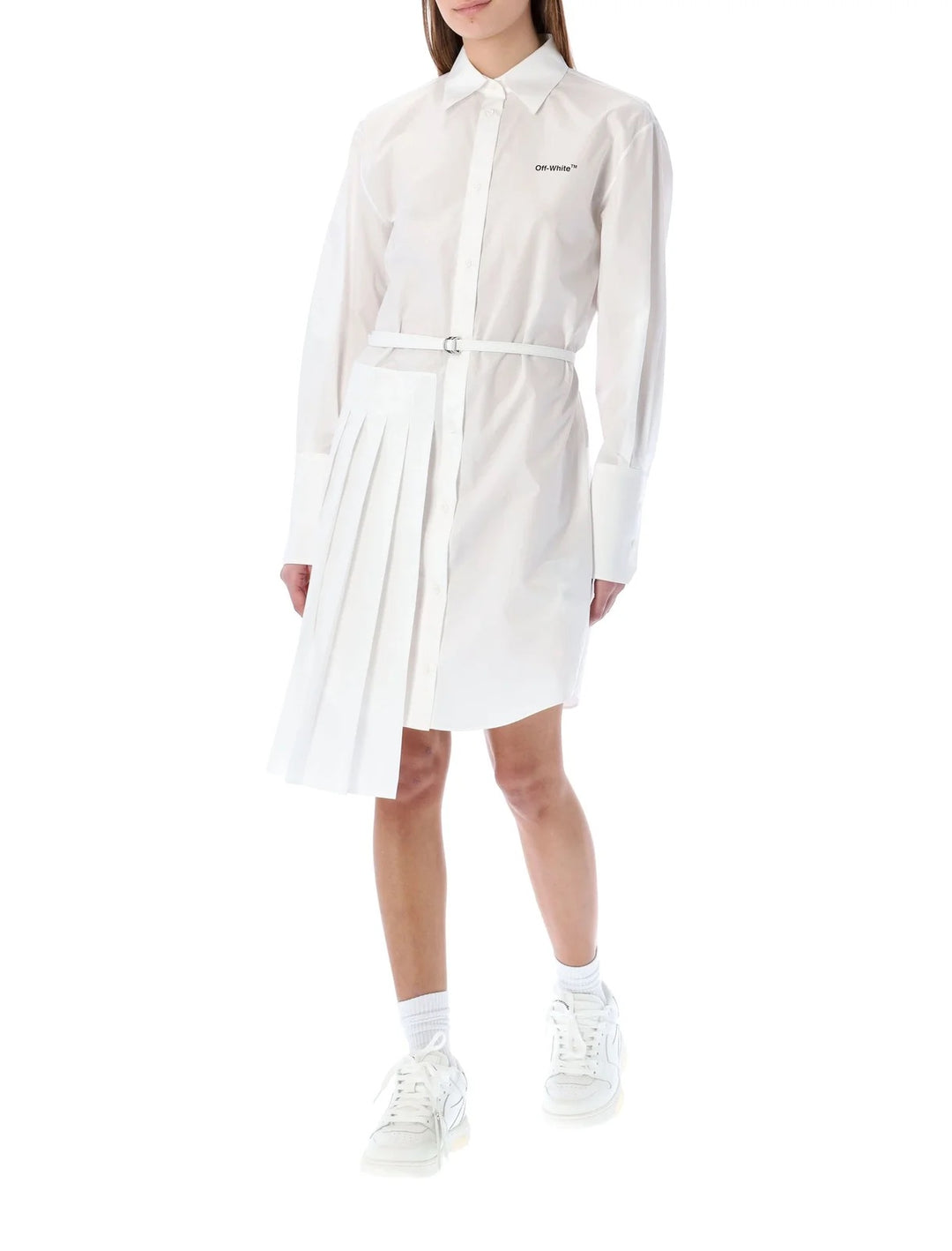 OFF-WHITE VIRGIL ABLOH ASYMMETRIC PLISSE SHIRT DRESS