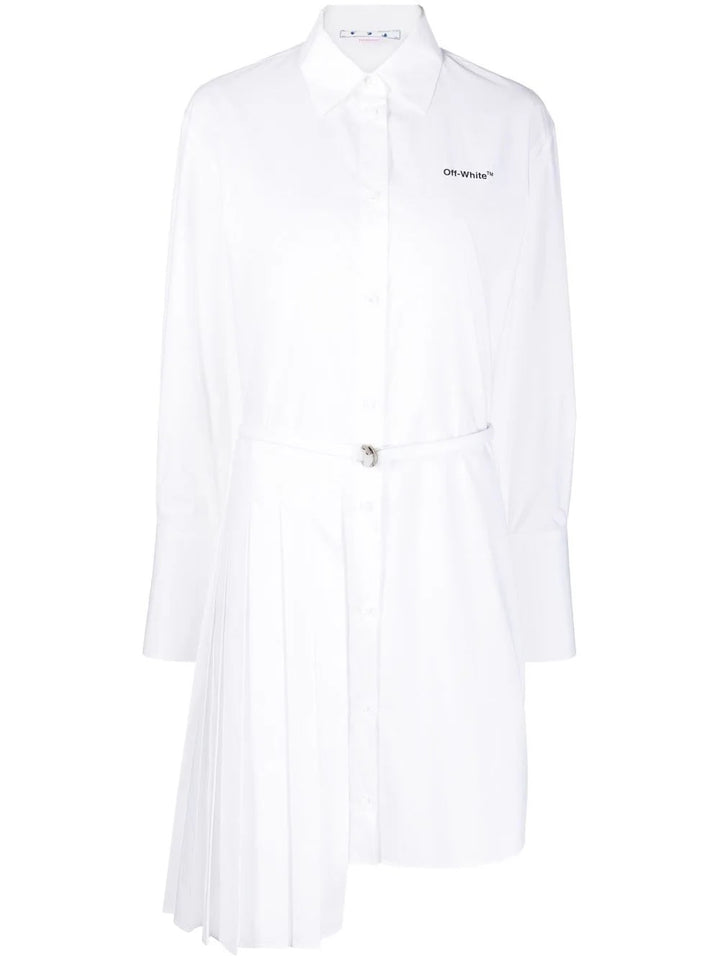 OFF-WHITE VIRGIL ABLOH ASYMMETRIC PLISSE SHIRT DRESS