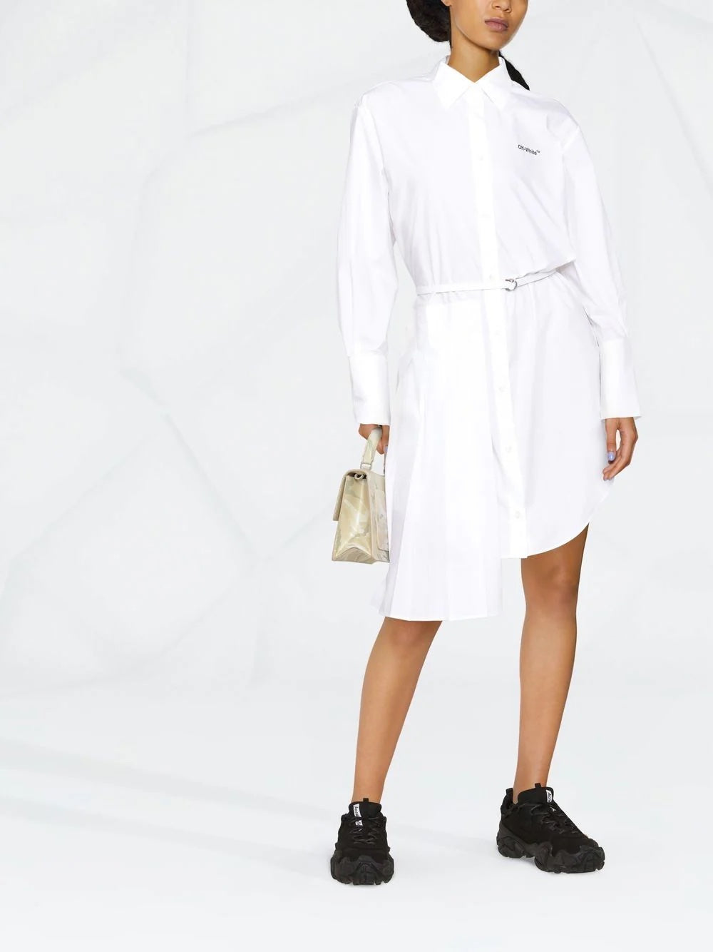 OFF-WHITE VIRGIL ABLOH ASYMMETRIC PLISSE SHIRT DRESS