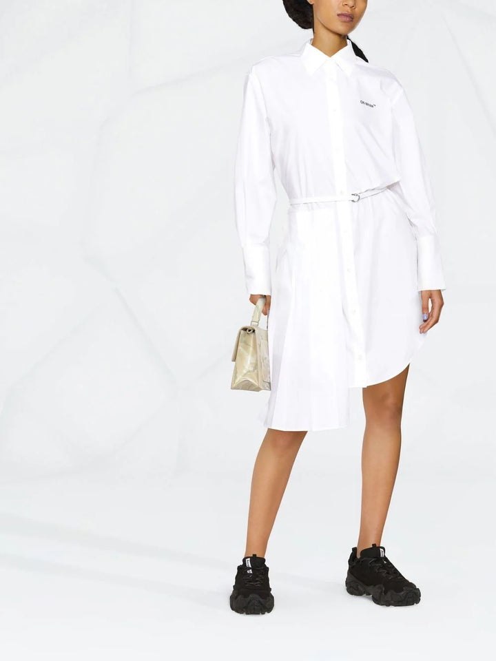 OFF-WHITE VIRGIL ABLOH ASYMMETRIC PLISSE SHIRT DRESS