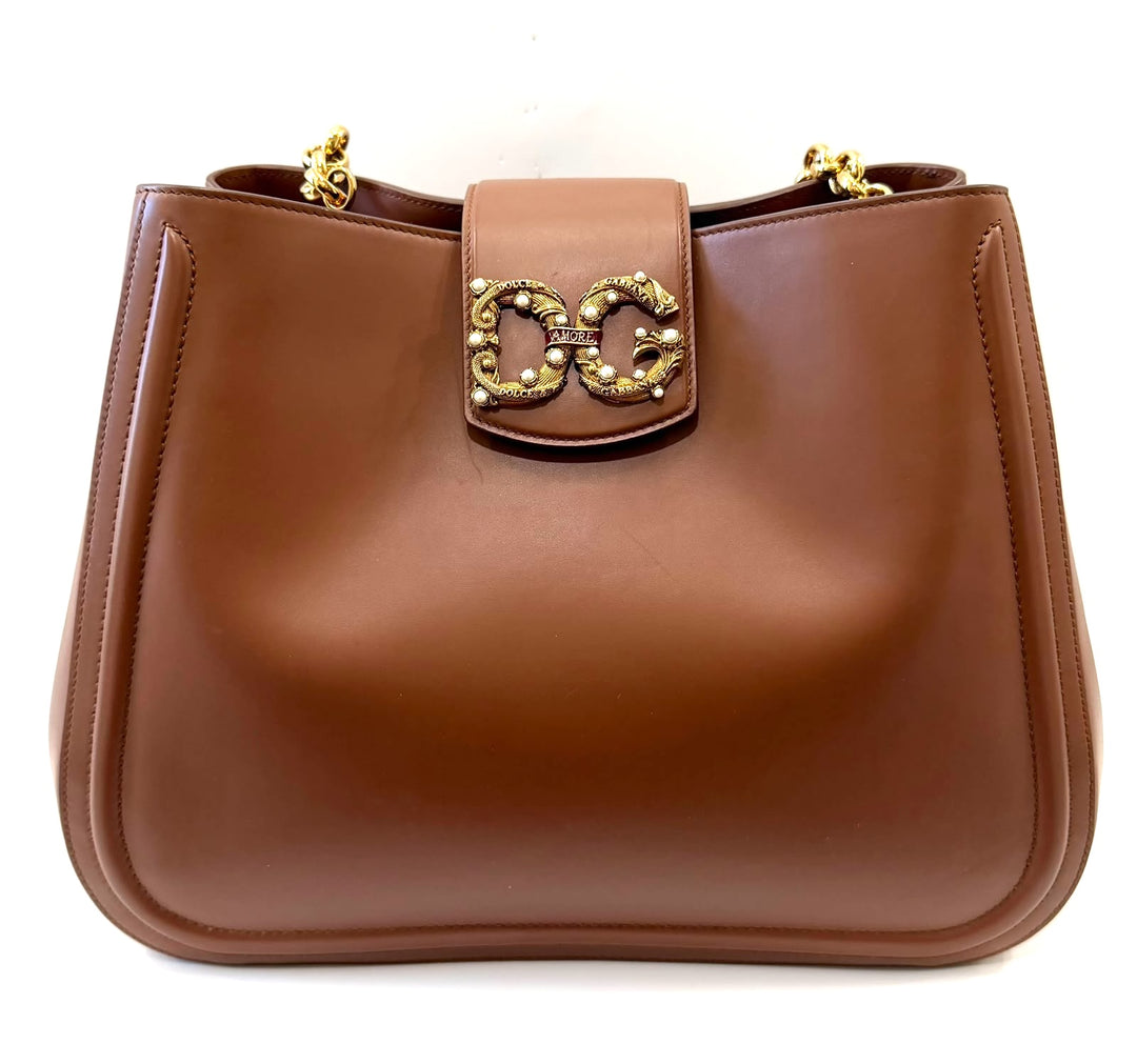 DOLCE &amp; GABBANA DG AMORE CALFSKIN LEATHER SATCHEL BAG