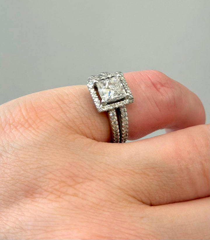 PLATINUM DIAMOND HALO ENGAGEMENT RING