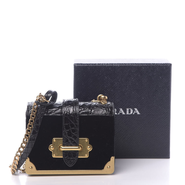 PRADA CAHIER MICRO VELVEL LEATHER CROSSBODY BAG