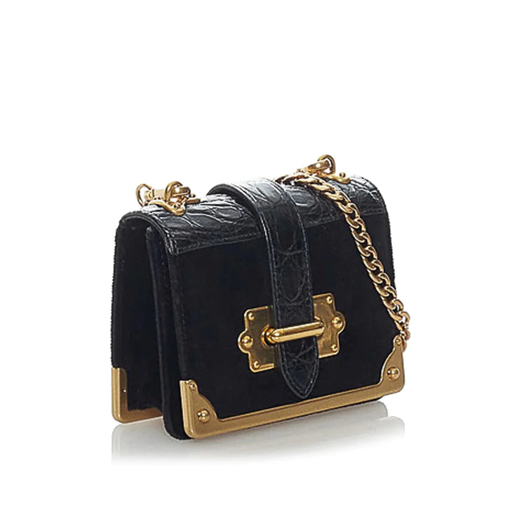 PRADA CAHIER MICRO VELVEL LEATHER CROSSBODY BAG