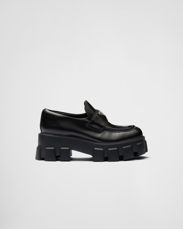 PRADA BRUSHED LEATHER MONOLITH LOAFERS