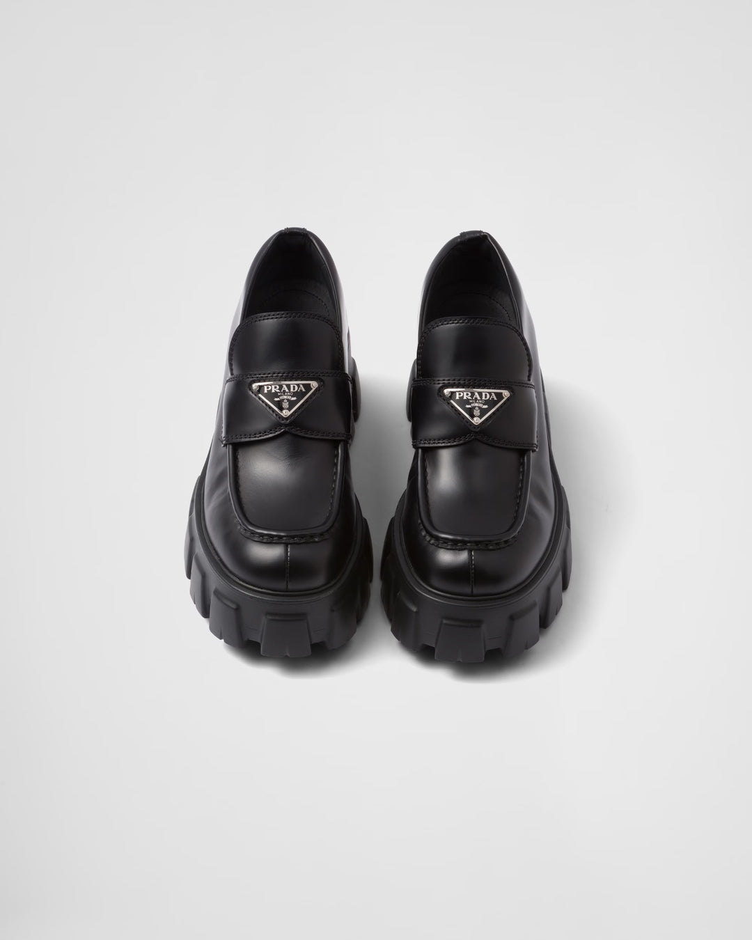 PRADA BRUSHED LEATHER MONOLITH LOAFERS