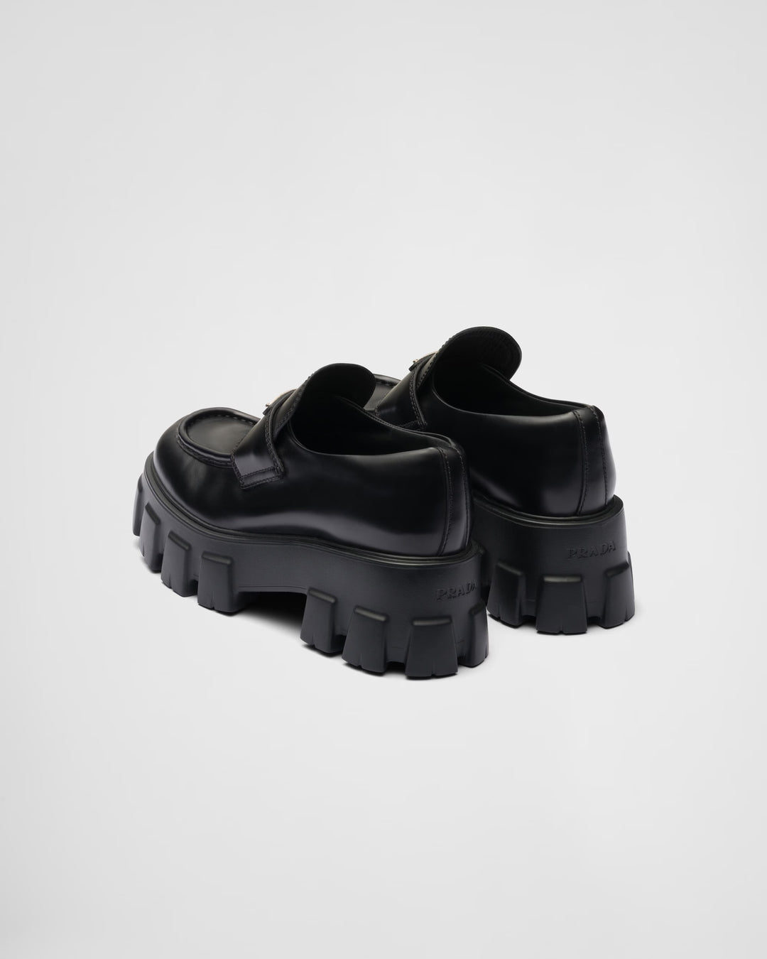 PRADA BRUSHED LEATHER MONOLITH LOAFERS
