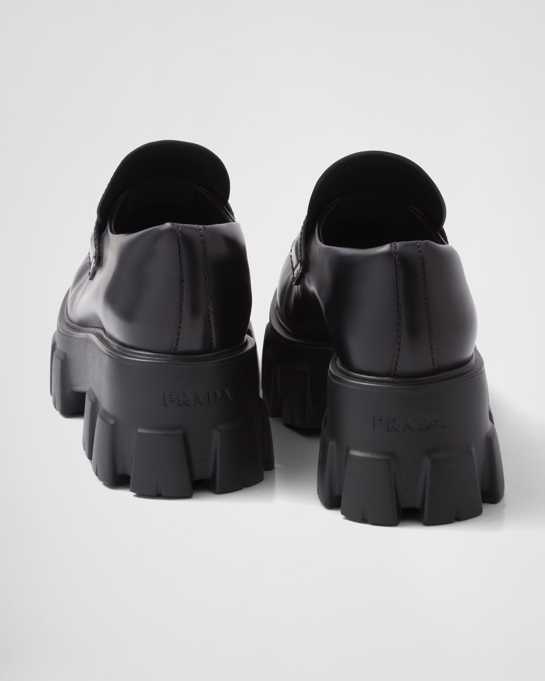 PRADA BRUSHED LEATHER MONOLITH LOAFERS