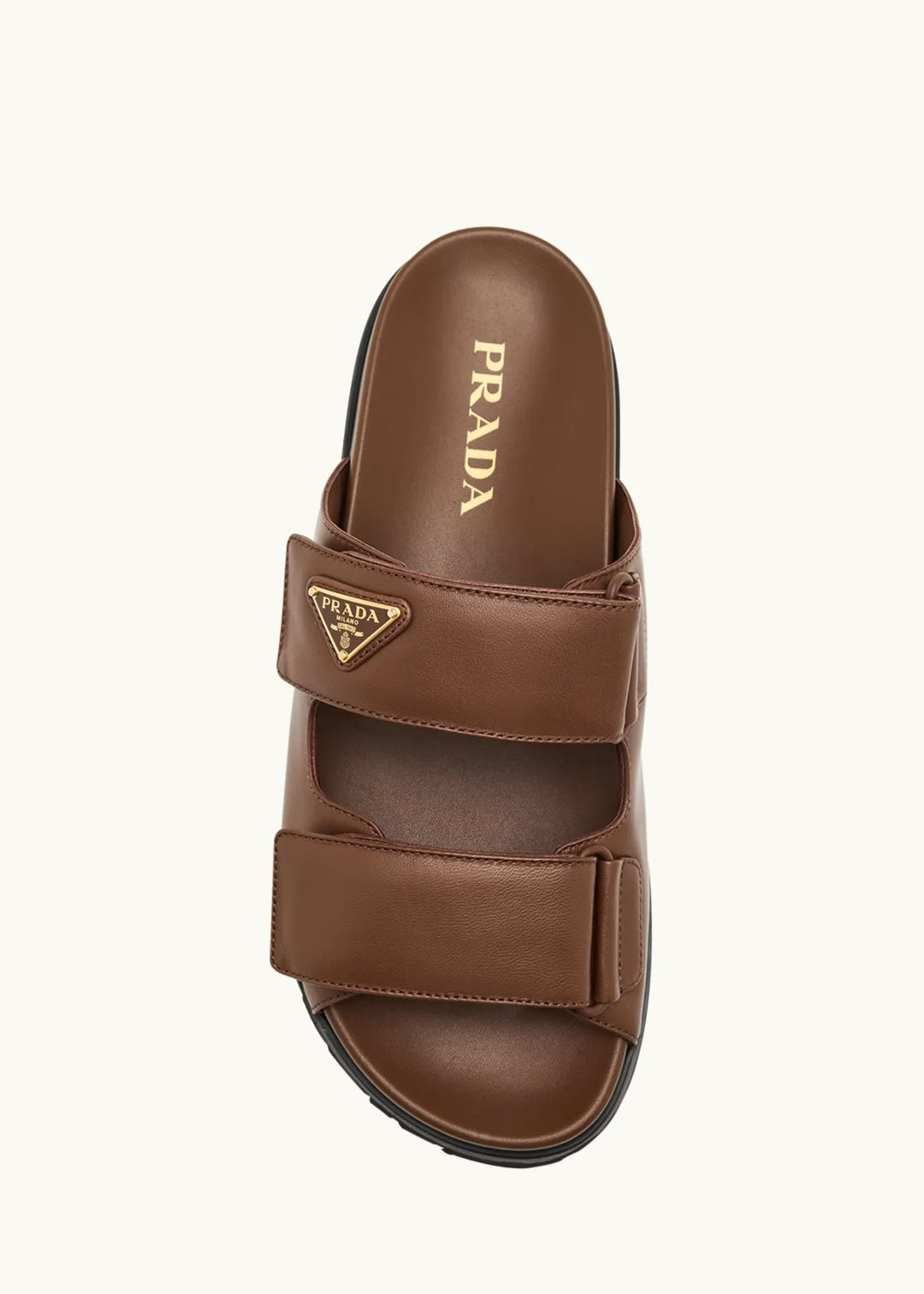 PRADA CALFSKIN LEATHER DOUBLE-GRIP SLIDE SANDALS