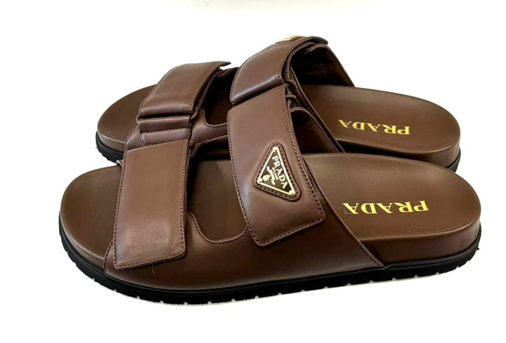 PRADA CALFSKIN LEATHER DOUBLE-GRIP SLIDE SANDALS