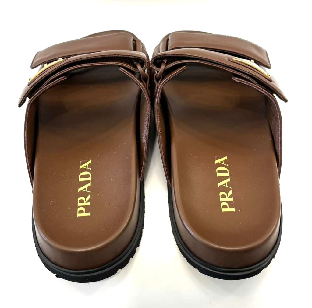 PRADA CALFSKIN LEATHER DOUBLE-GRIP SLIDE SANDALS