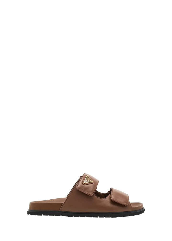 PRADA CALFSKIN LEATHER DOUBLE-GRIP SLIDE SANDALS