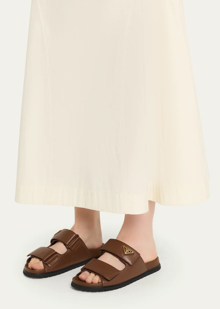 PRADA CALFSKIN LEATHER DOUBLE-GRIP SLIDE SANDALS