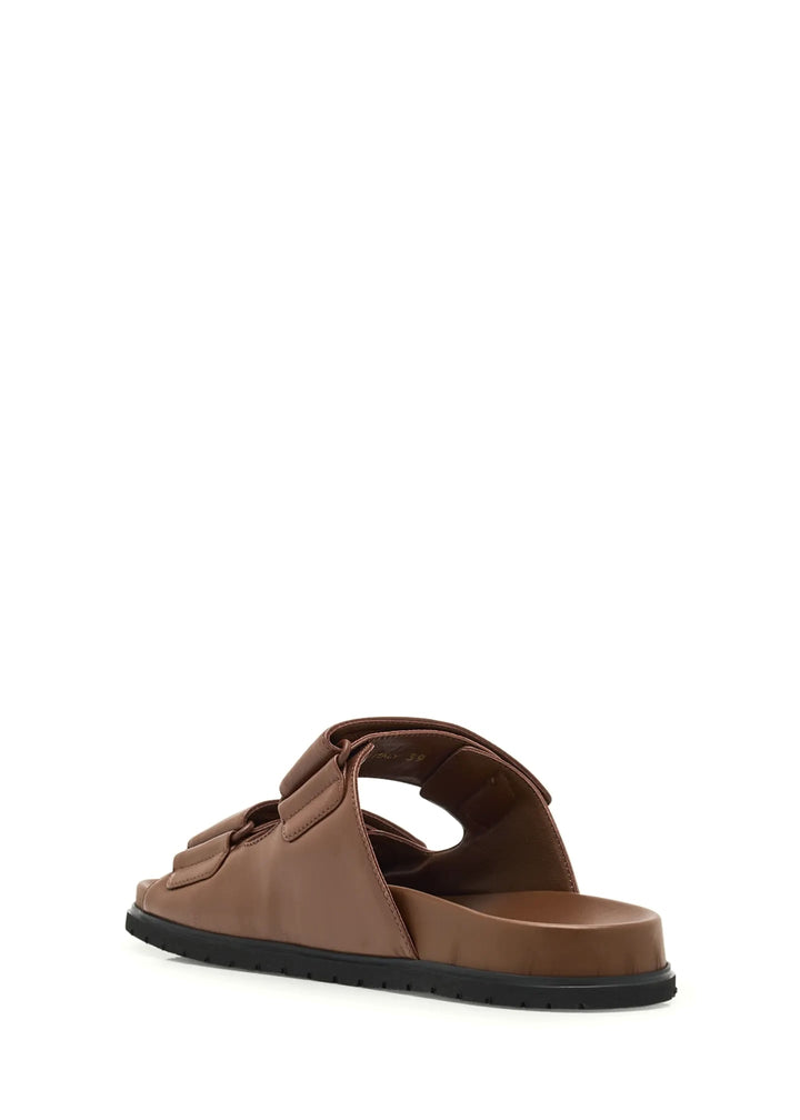 PRADA CALFSKIN LEATHER DOUBLE-GRIP SLIDE SANDALS