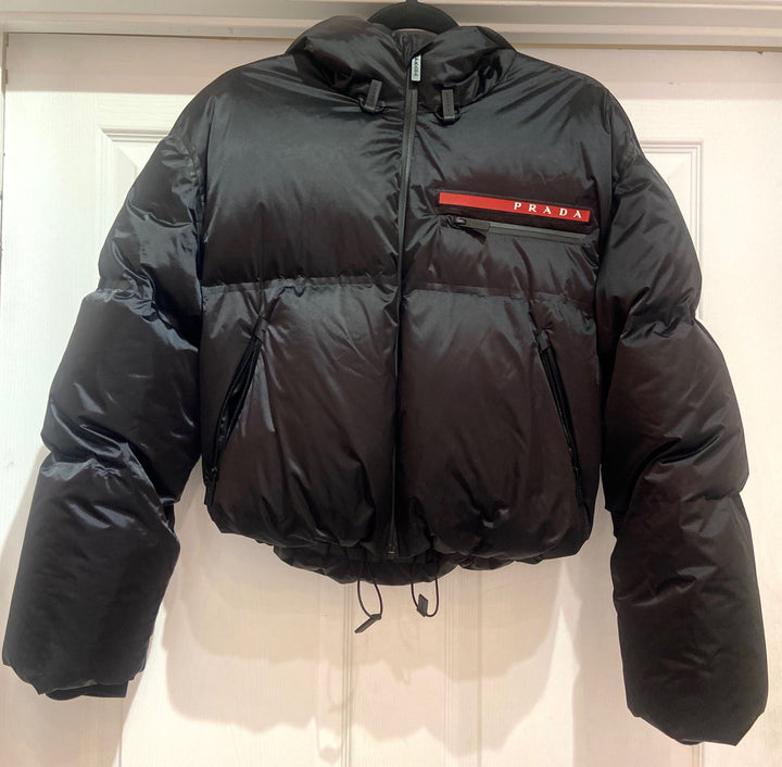 PRADA CROPPED TECHNICAL NYLON DOWN JACKET