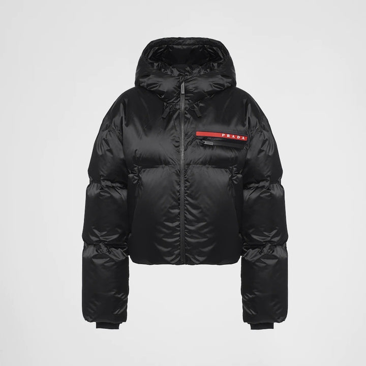 PRADA CROPPED TECHNICAL NYLON DOWN JACKET