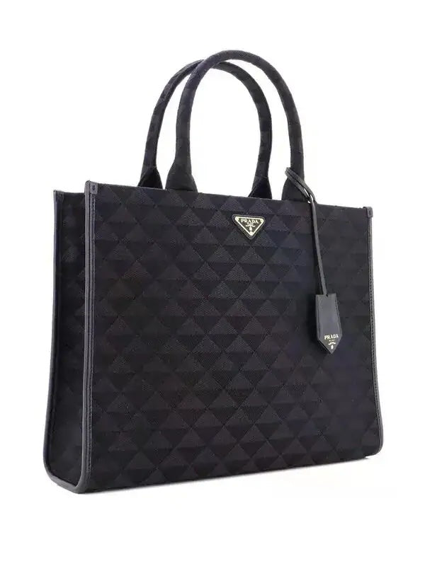 PRADA TRIANGLE LOGO JACQUARD LARGE TOTE BAG