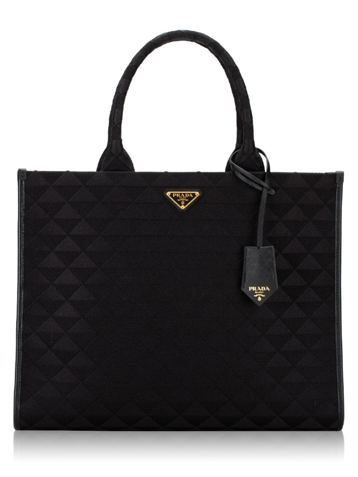PRADA TRIANGLE LOGO JACQUARD LARGE TOTE BAG
