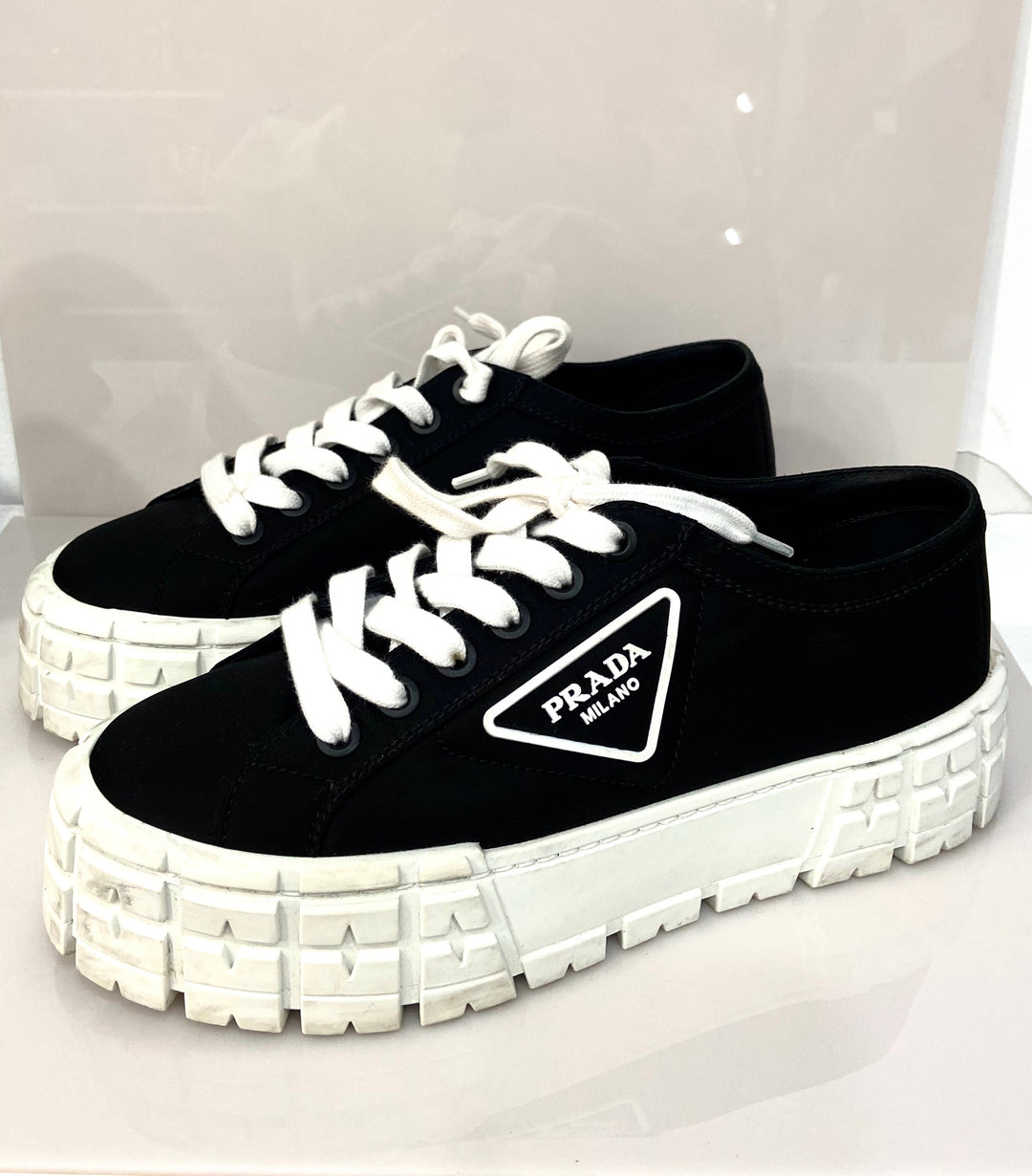 PRADA LOGO GABARDINE WHEEL PLATFORM SNEAKERS