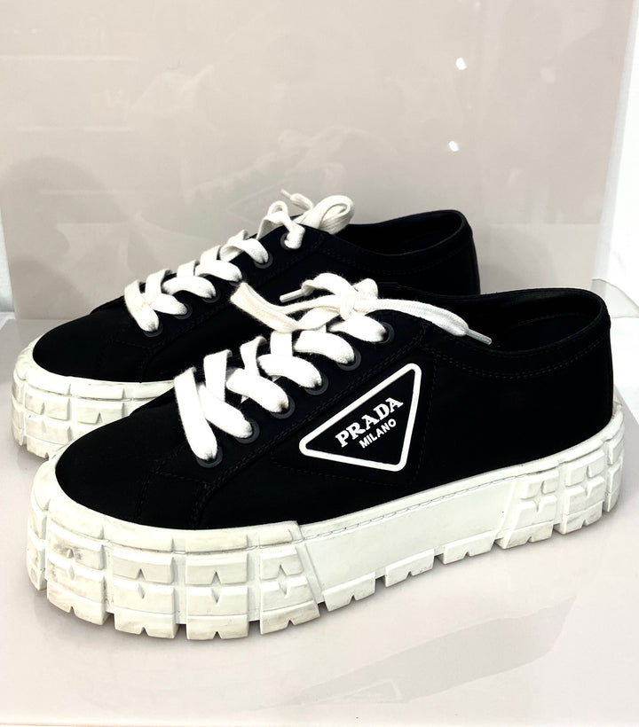 PRADA LOGO GABARDINE WHEEL PLATFORM SNEAKERS