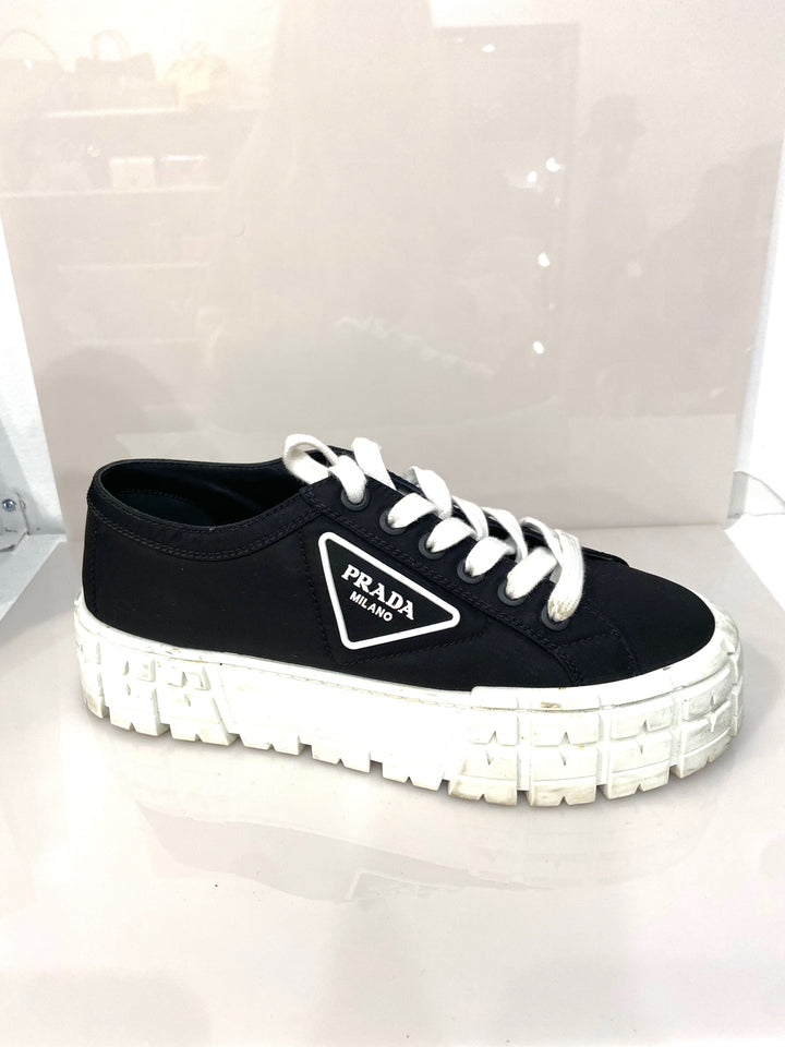 PRADA LOGO GABARDINE WHEEL PLATFORM SNEAKERS