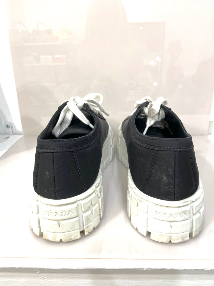 PRADA LOGO GABARDINE WHEEL PLATFORM SNEAKERS