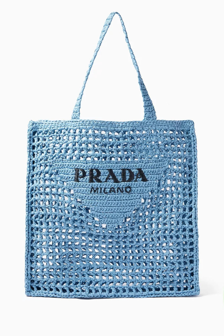 PRADA CROCHET LOGO EMBROIDERED TOTE BAG