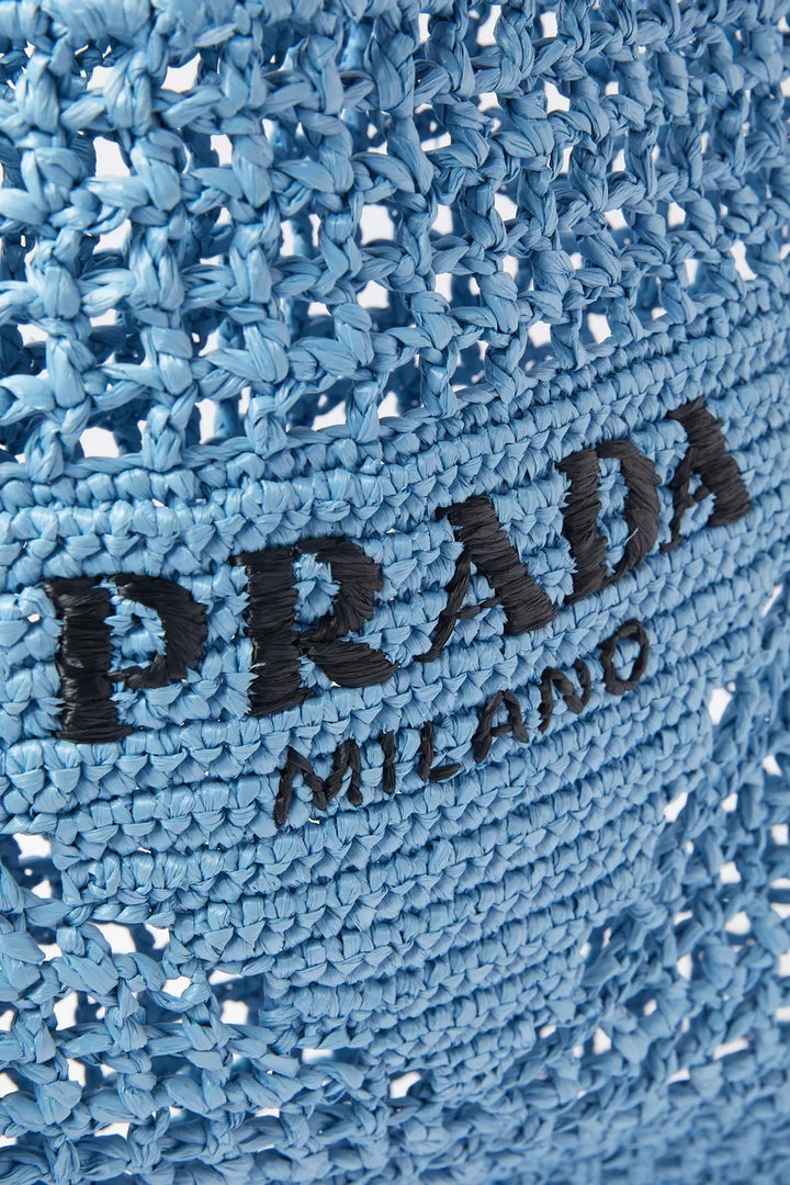 PRADA CROCHET LOGO EMBROIDERED TOTE BAG