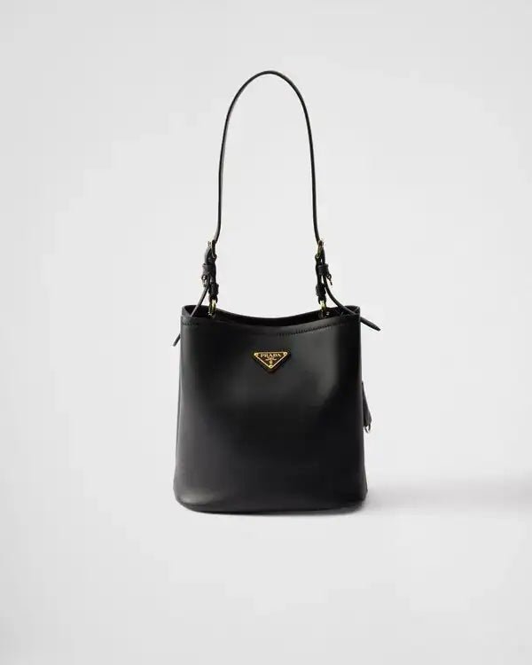 PRADA TRIANGLE LOGO NAPPA LEATHER MEDIUM BUCKET BAG