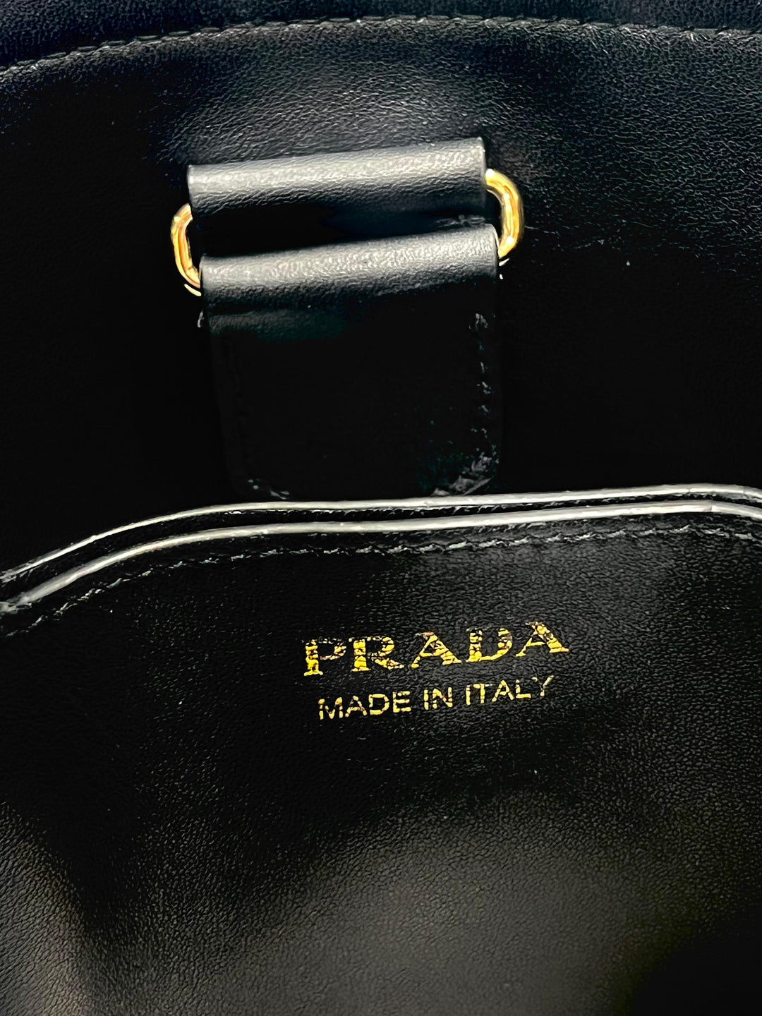 PRADA TRIANGLE LOGO NAPPA LEATHER MEDIUM BUCKET BAG