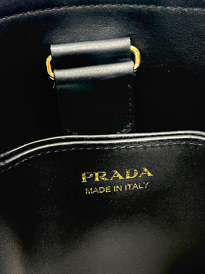 PRADA TRIANGLE LOGO NAPPA LEATHER MEDIUM BUCKET BAG