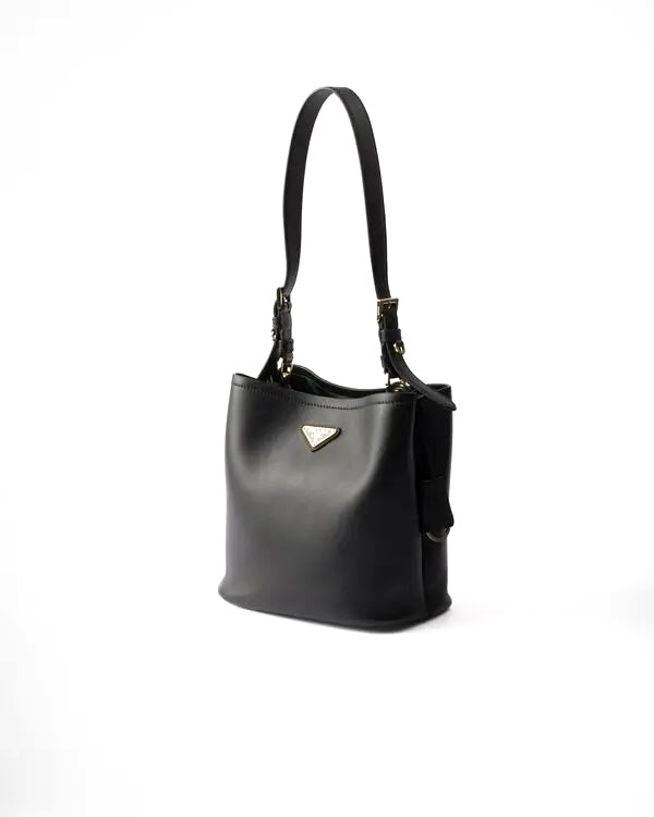 PRADA TRIANGLE LOGO NAPPA LEATHER MEDIUM BUCKET BAG