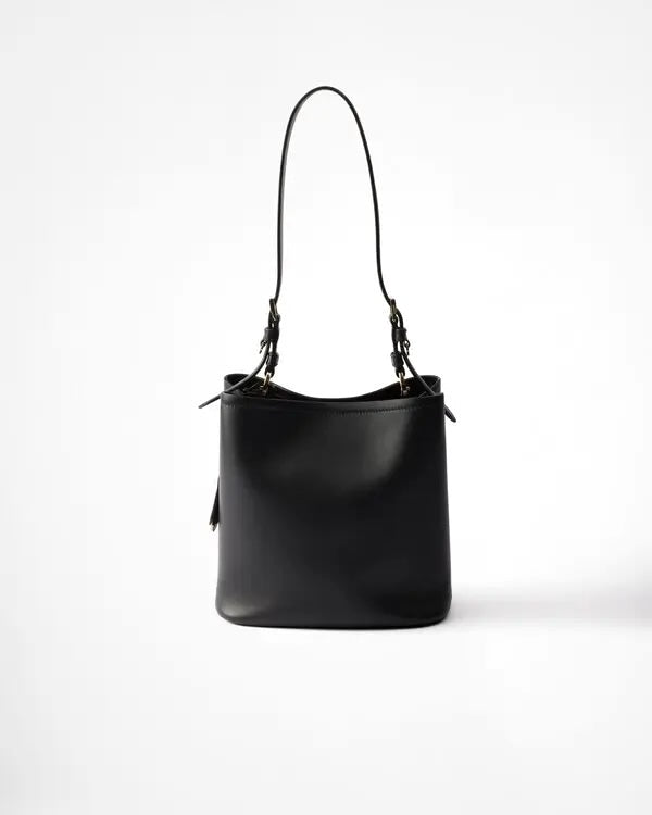 PRADA TRIANGLE LOGO NAPPA LEATHER MEDIUM BUCKET BAG