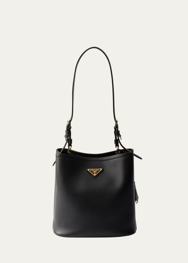 PRADA TRIANGLE LOGO NAPPA LEATHER MEDIUM BUCKET BAG