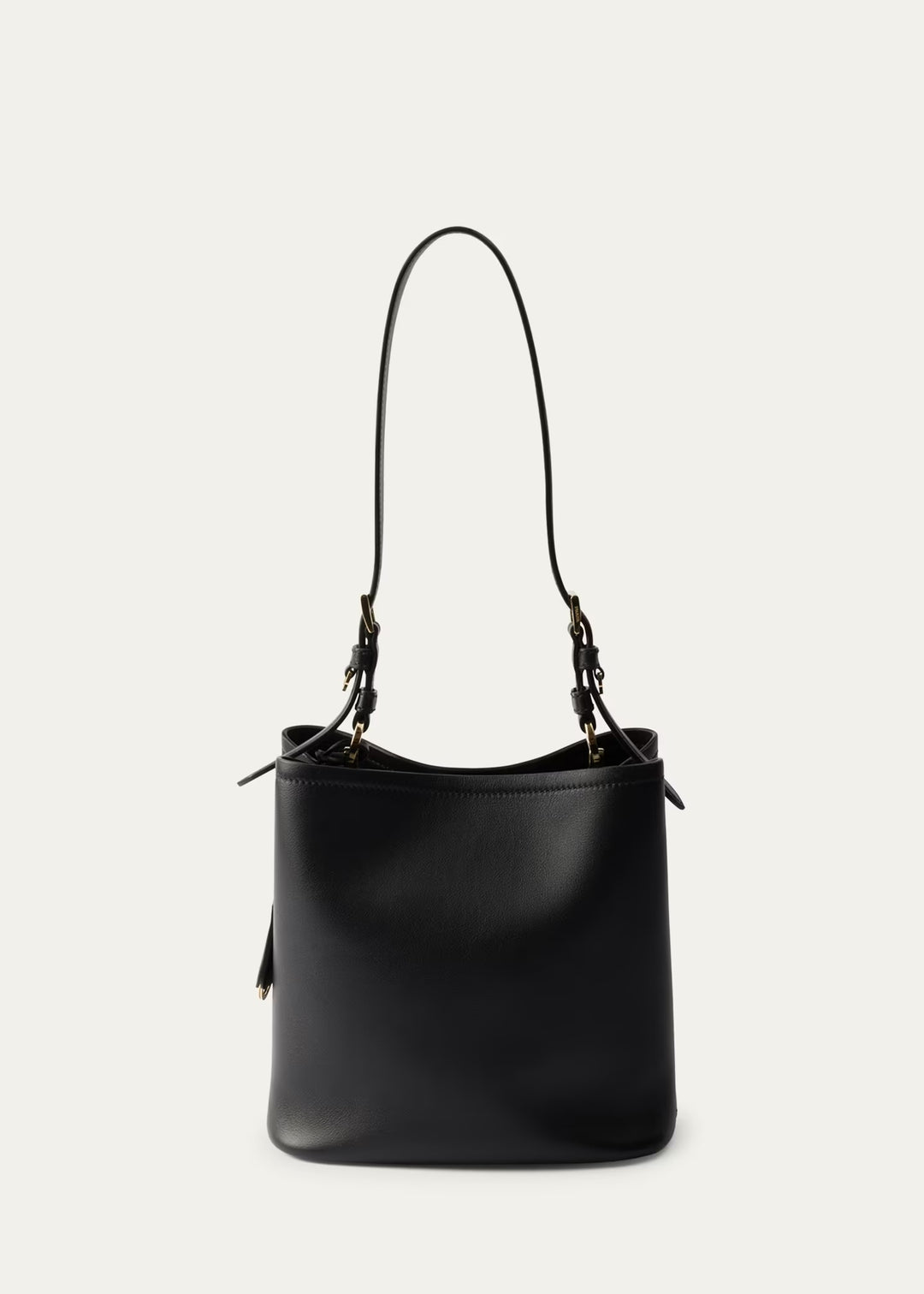 PRADA TRIANGLE LOGO NAPPA LEATHER MEDIUM BUCKET BAG