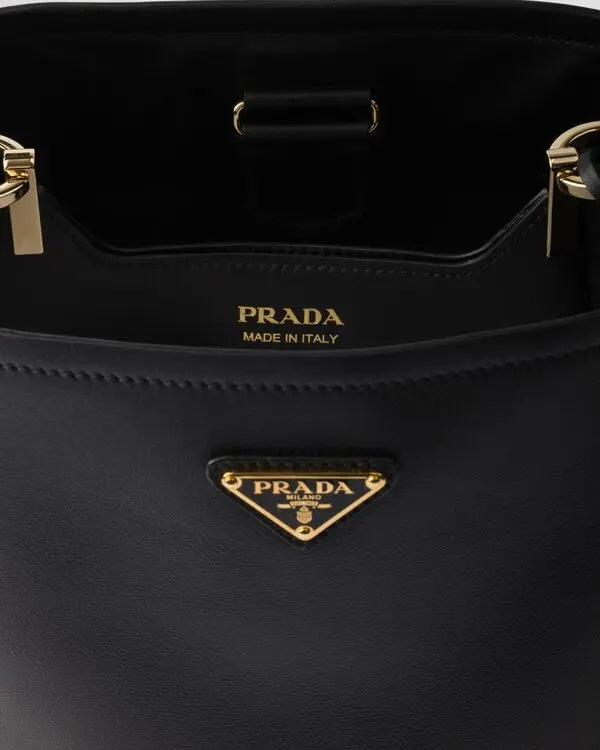 PRADA TRIANGLE LOGO NAPPA LEATHER MEDIUM BUCKET BAG