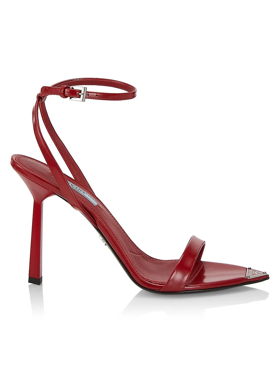 PRADA METALLIC LEATHER HIGH HEEL SANDALS IN SCARLATTO – Caroline's