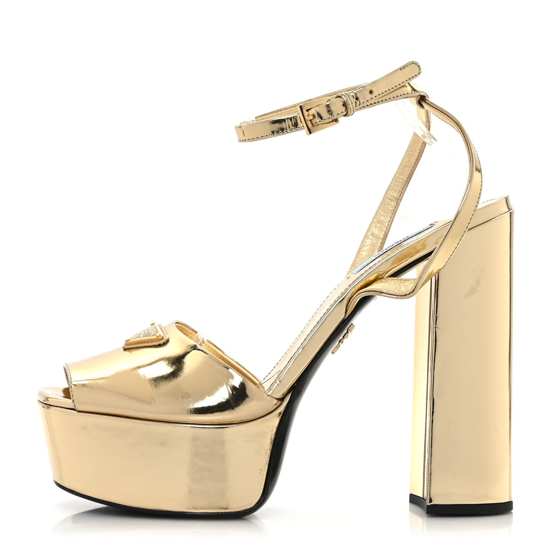 PRADA METALLIC GOLD PLATFORM SANDALS