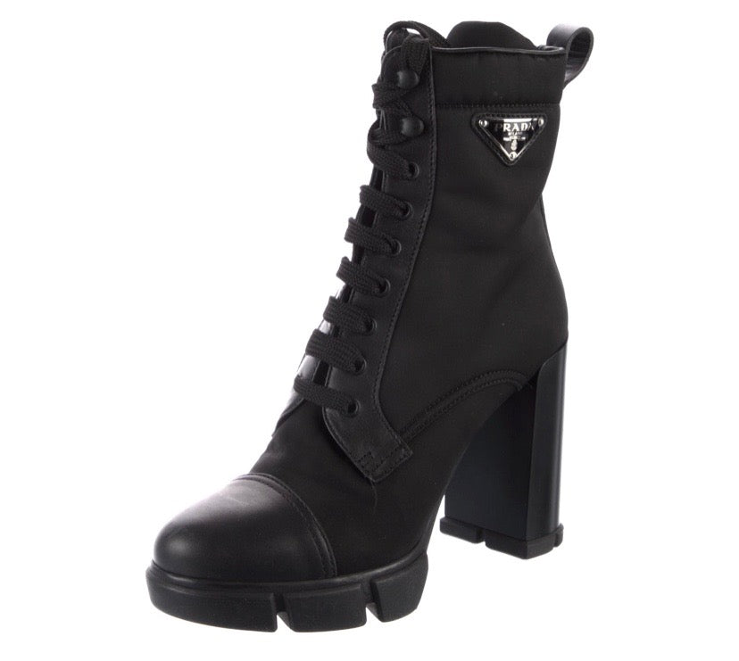 PRADA MONOLITH RE-NYLON TRIANGLE LOGO ANKLE BOOTS