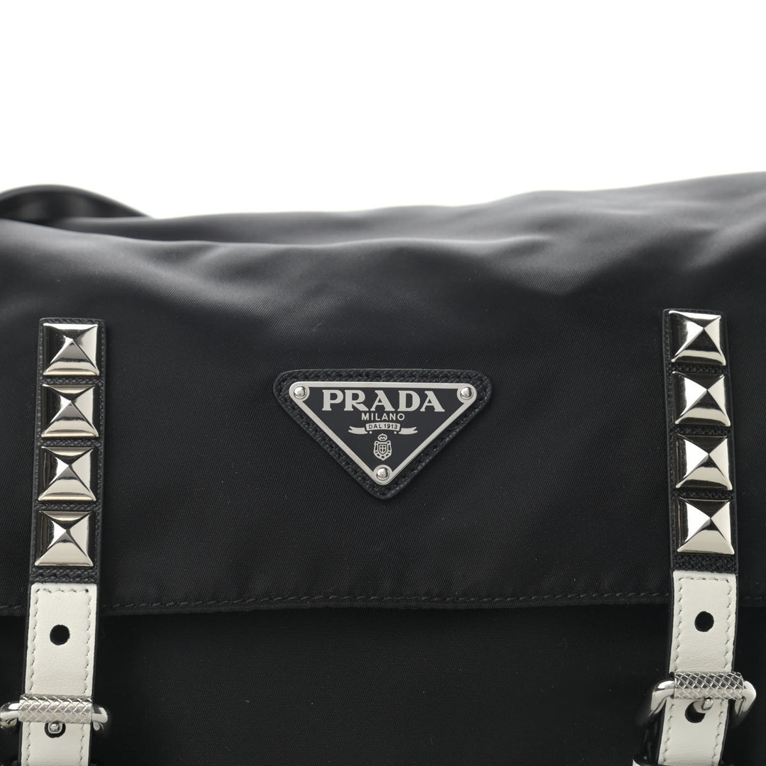 PRADA NYLON & LEATHER NEW VELA STUDDED MESSENGER BAG – Caroline's