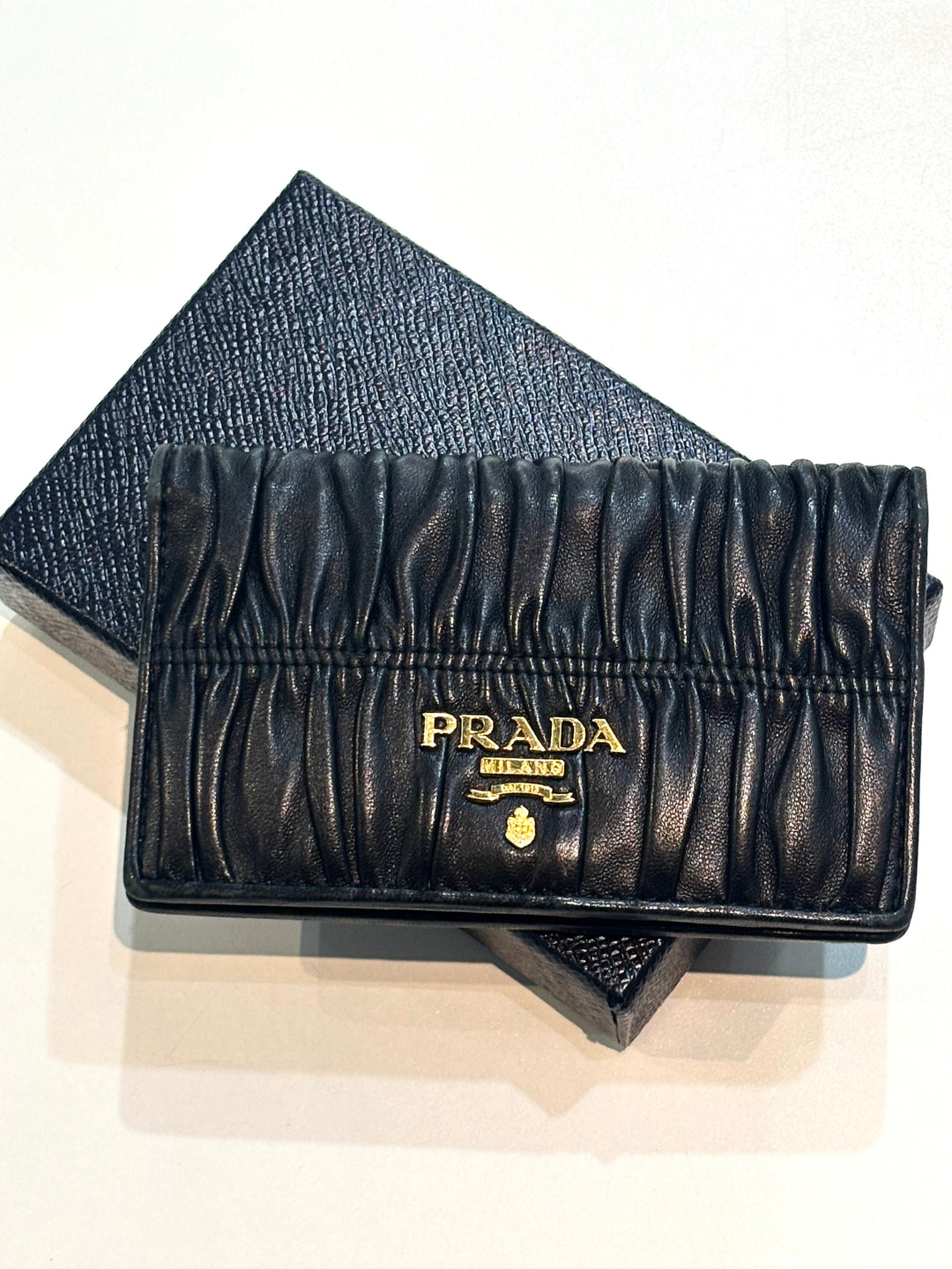 PRADA GAUFRÉ ROUCHED NAPPA LEATHER WALLET