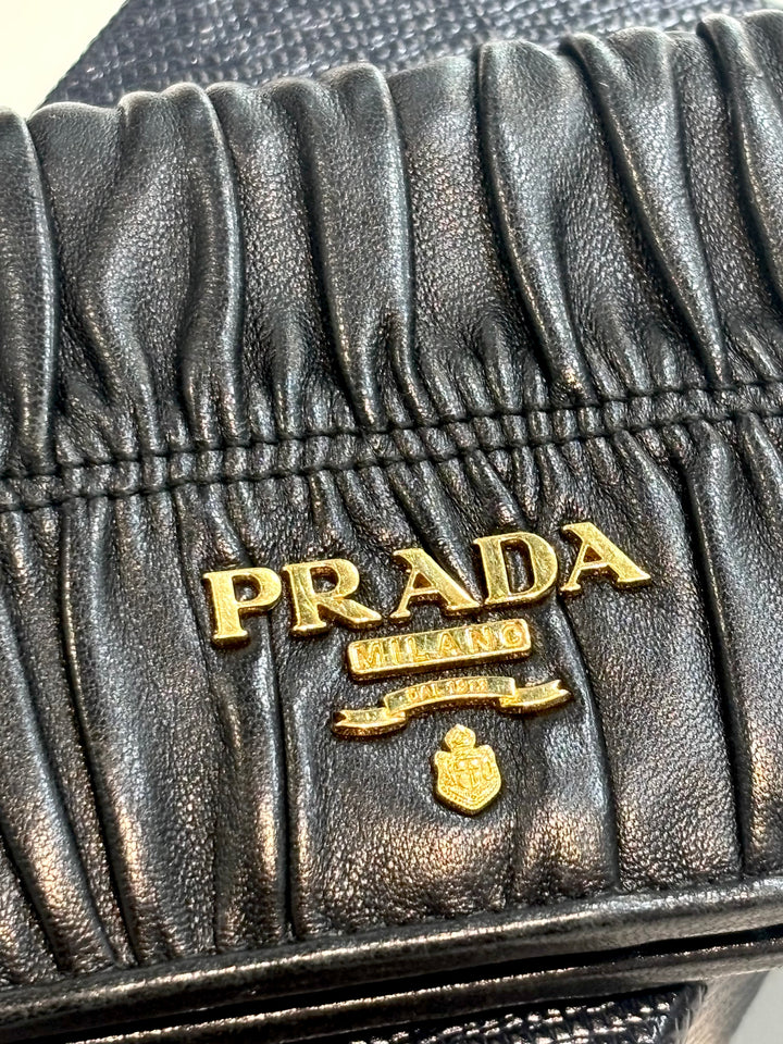 PRADA GAUFRÉ ROUCHED NAPPA LEATHER WALLET