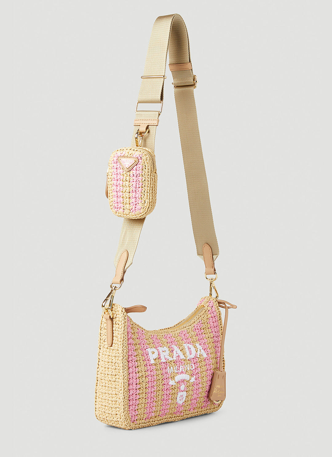 PRADA NEUTRAL RE-EDITION 2005 RAFFIA SHOULDER BAG