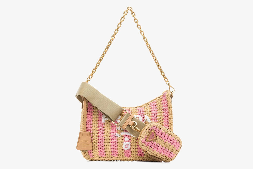 Prada Re-edition 2005 Raffia Shoulder Bag In Pink