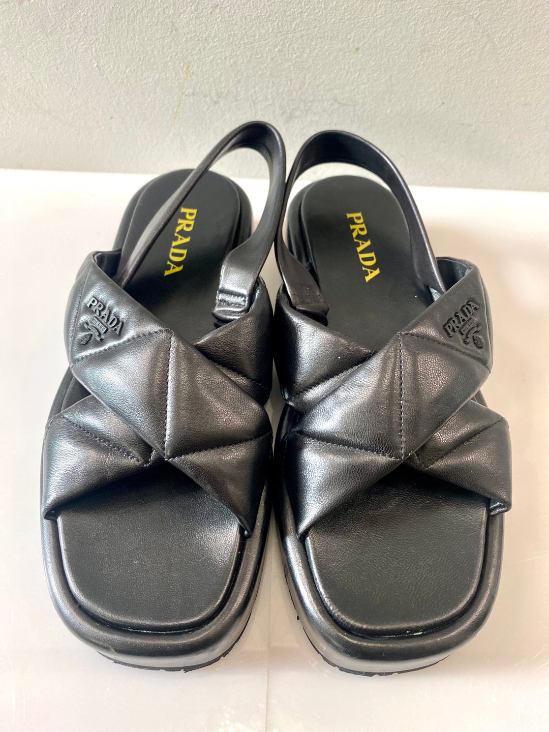 PRADA SOFT QUILTED NAPPA LEATHER PLATFORM SLINGBACK SANDALS